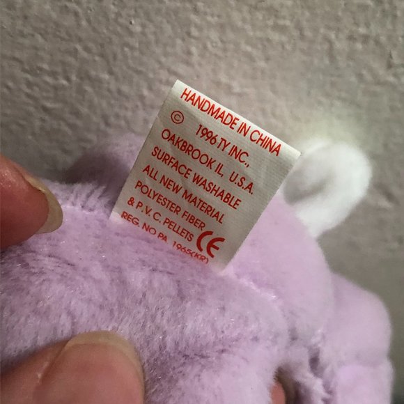 96' VINTAGE TY FLOPPITY BEANIE BABIES B'DAY 5/28/96 SET OF 2 BUNNIES LAVENDER - Picture 10 of 17